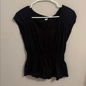 Black V-Neck Peplum Top
